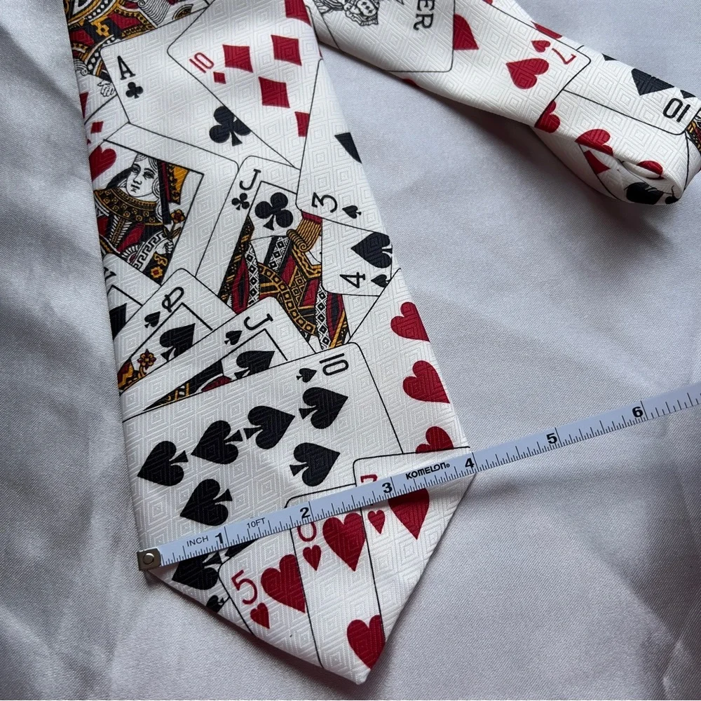 UMA LORENZO COLLECTION Menswear Cream Off White Play Cards Joker Pattern Necktie